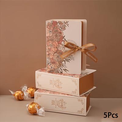 TEMU 5pcs Elegant Book-shaped Gift Boxes With Ribbon - Weddings, Birthdays & Special Occasions - Ideal For Candy & Chocolate Packaging Image