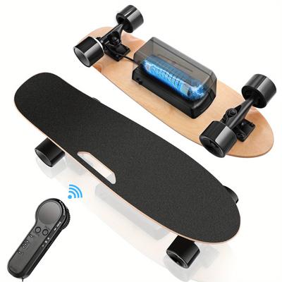 TEMU Tooluck 350w Electric Skateboard With Remote, 25.2v Lithium Battery, Fast Charging, Up To 12.4 Mph & Range, 7-ply Maple Deck, Eletric Skateboard With Handle, Pu Wheels