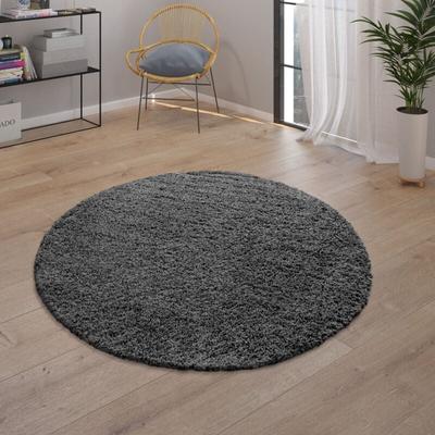 Paco Home - Teppich Wohnzimmer Hochflor Moderne Einfarbige Optik Unifarben Anthrazit ø 120 cm Rund Image