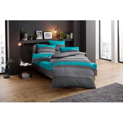 Bettwäsche TOM TAILOR HOME "Carl in Gr. 135x200 oder 155x220 cm", blau (türkis), B/L: 135cm x 200cm, , Biber, B/L: 80cm x 80cm, Biber, Obermaterial: 100% Baumwolle, Bettwäsche, mit GRATIS-Zugabe: Spannbettlaken, 100% Baumwolle, mit Reißverschluss Image