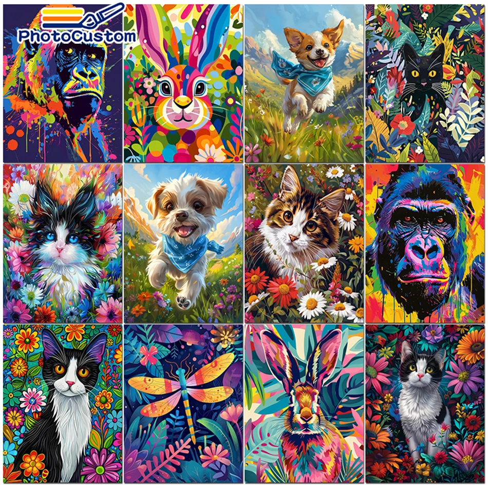 PhotoCustom bricolage peinture par numéros Kit d'animaux peinture à l'huile par numéros sur toile coloriage photo fait à la main cadeau pour la décoration de la maison