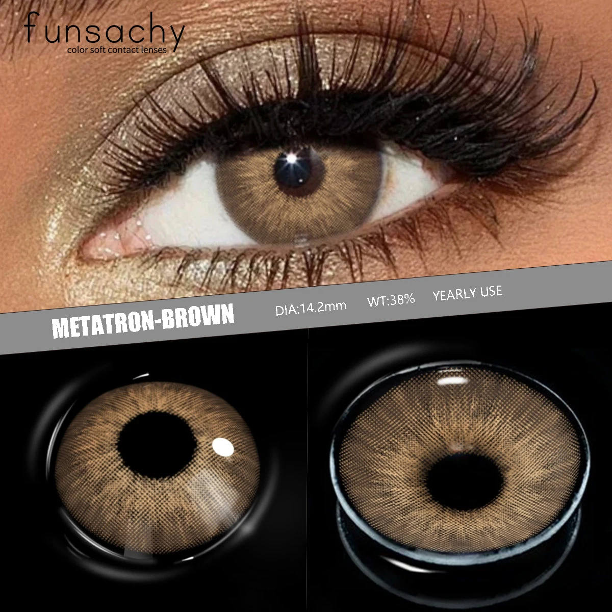FUNSACHY 1 Paar farbige Kontaktlinsen für Augen, braun, modische Kosmetiklinsen, graue Pupillen, natürliche Augenkontakte, Damen-Augen-Make-up Image