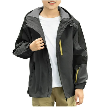 Kids Waterproof Windbreaker Jacket Girls Lightweight Hiking Sports Jacket with Hood Long Sleeve Rain Coats 4-15 Years (Dark Gray 10 Years)