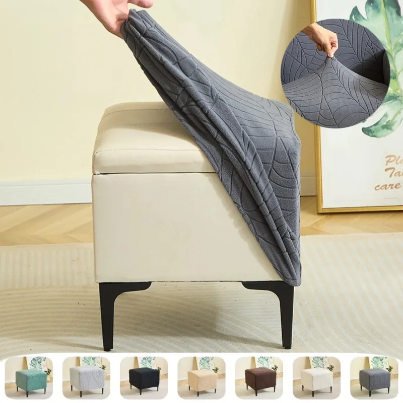 1pc Blätter Jacquard Platz Ottomane Abdeckung Elastische Weiche Fußstütze Schonbezüge Anti-slip Abnehmbare Hocker Abdeckung für Wohnkultur Image