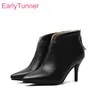 Winter Marke Neue Sexy Schwarz Beige Frauen Knöchel Nude Stiefel High Heels Dame Party Schuhe EA104 Plus Große Kleine Größe 10, 30 45 48