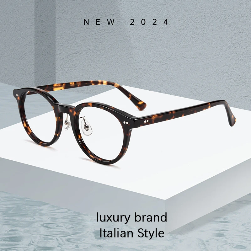 2024 Vintage Runde Acetat Brille Rahmen Männer Retro Trend Dekorative Brillen Rahmen Frauen Luxus Marke Modische Brillen Image