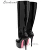 Rosa Sohle Super High Heels Plattform kniehohe Stiefel Frauen runde Zehen Reiß verschluss Lederstiefel Luxus Designer große Größe Party Tanz schuhe