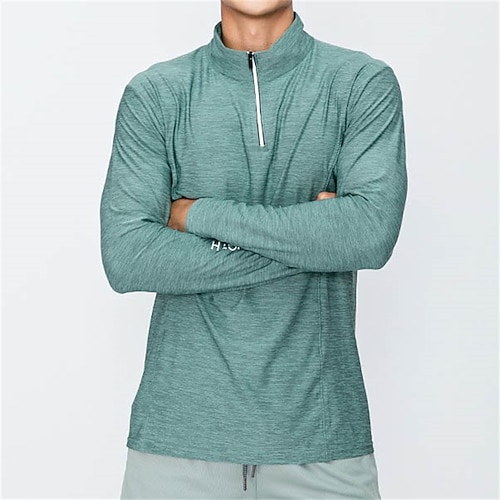 Herren Lauf-T-Shirt Langarm T-Shirt Lässig Athleisure Frühling Herbst Einfarbig Atmungsaktiv Fitnesstraining Gehen Joggen Sportbekleidung Sportkleidung Schwarz Königsblau Militßrgrün Image