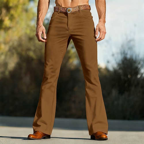 Herren Ausgestellte Hosen Glockenboden Hose Hosen Chinesisch Chino Freizeithose Tasche Gerade geschnitten Glatt Komfort Weich In voller Länge Outdoor Täglich Ausgehen Modisch Strassenmode Schwarz Weiß Image