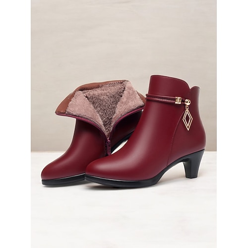 Damenstiefeletten mit Fellfutter – warme Winterstiefeletten mit seitlichem Reißverschluss und schickem Goldakzent für Freizeit und Abendgarderobe Image