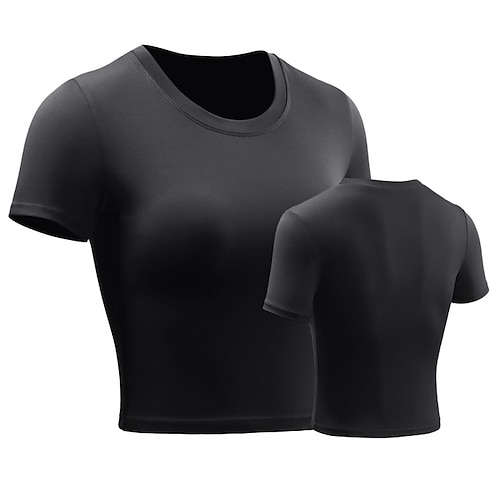 Damen Einfarbig Lauf-T-Shirt Bauchfreies Top Kurzarm T-Shirt Lässig Athleisure Sommer Schnelltrocknend Weich Atmungsaktiv Fitnesstraining Gehen Joggen Sportbekleidung Sportkleidung Schwarz Weiß Rosa Image