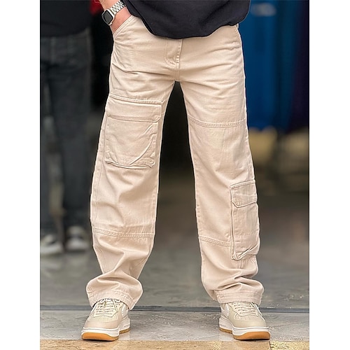 Herren Cargohose Cargohosen Hose Hosen Chino Hosen Freizeithose Elastische Taille Multi Pocket Gerade geschnitten Glatt Komfort Weich In voller Länge Outdoor Casual Täglich Modisch Strassenmode Image