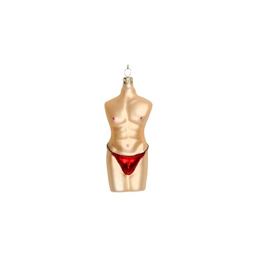 Christbaumschmuck 12,6cm Glas Männer Torso mit Tanga Figur Handbemalt & mit Glitzer Weihnachtsbaum Anhänger Weihnachten Weihnachtsbaumschmuck Sexy Rot