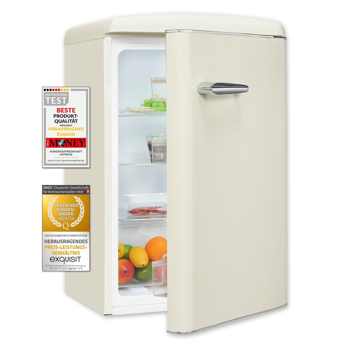 Exquisit Retro Vollraumkühlschrank RKS120-V-H-160E magnolienweiss | Nutzinhalt: 122 L | Ohne Gefrierfach Image