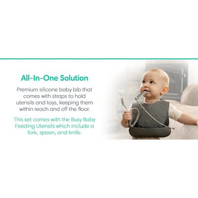 Busy Baby Bungee Bib & Utensil Bundle - Spearmint