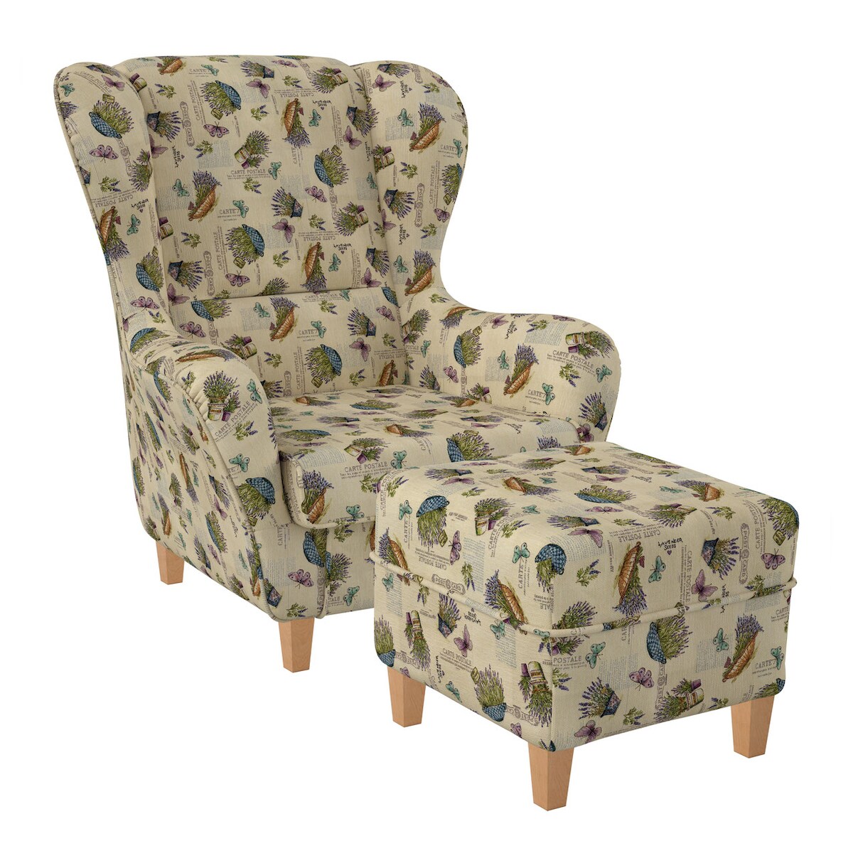 Supellex Sofia Ohrensessel mit Hocker | Design Provence Lavendel Image