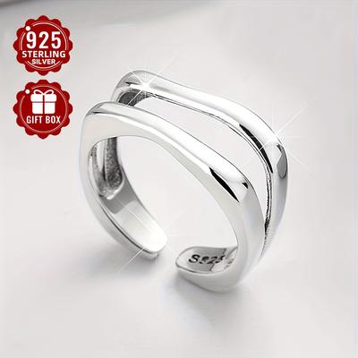 TEMU (total Weight About 4.6g) 1pc925 Sterling Silver Hypoallergenic Irregular Double Wavy Fashion Commuting Simple Temperament Men's Women's Universal Image