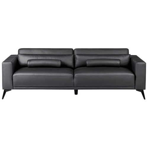 Sofa Schwarz aus Kunstleder 3-Sitzer Verstellbare Rückenlehne Gepolstert Stoffsofa Polstersofa Modernes Design für Wohnzimmer