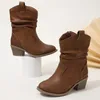 Teenager Kinderschuhe elegante vielseitige Seite Reiß verschluss Mädchen Stiefel braun plissiert schicke Mode Kinder Low Heels Mid-Calf Stiefel einfach