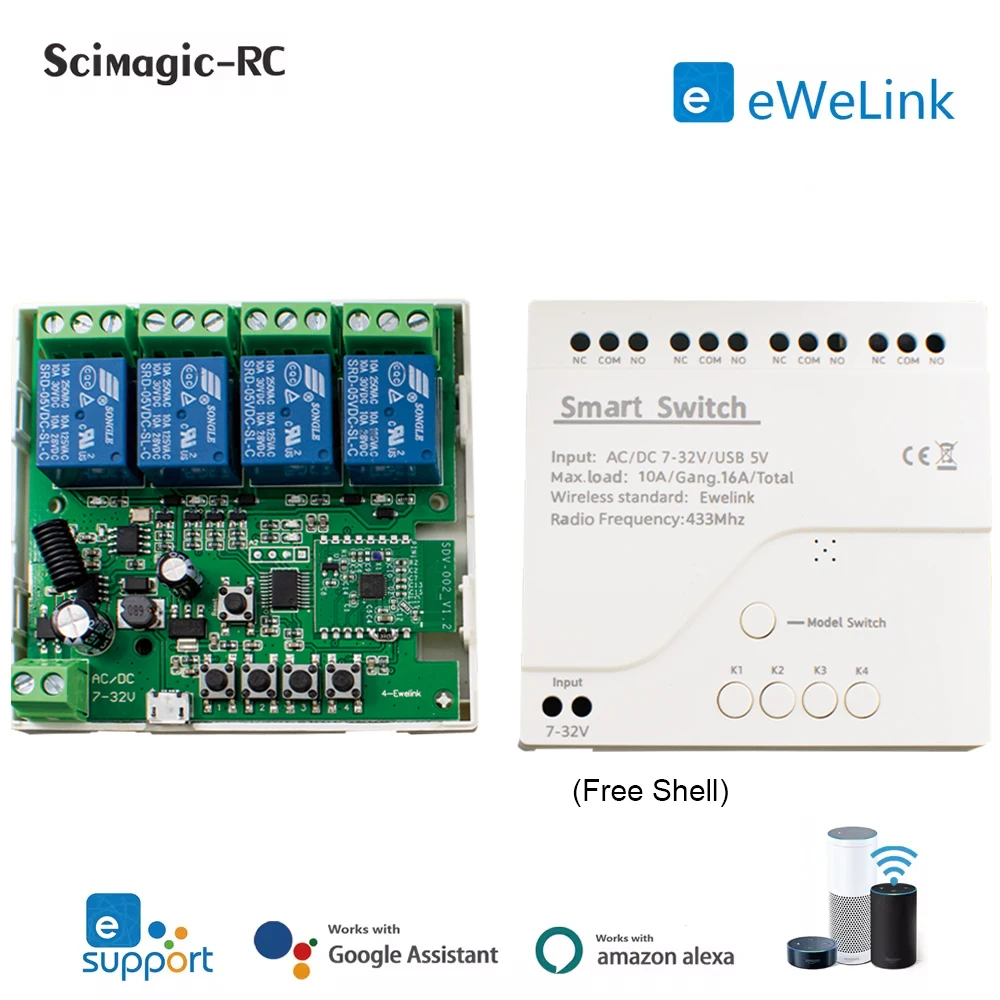 4-Kanal Ewelink Smart WIFI Fernbedienung Schalter Relais Modul Tipp Empfänger Motor Licht Schalter Controller Alexa Kompatibel Image