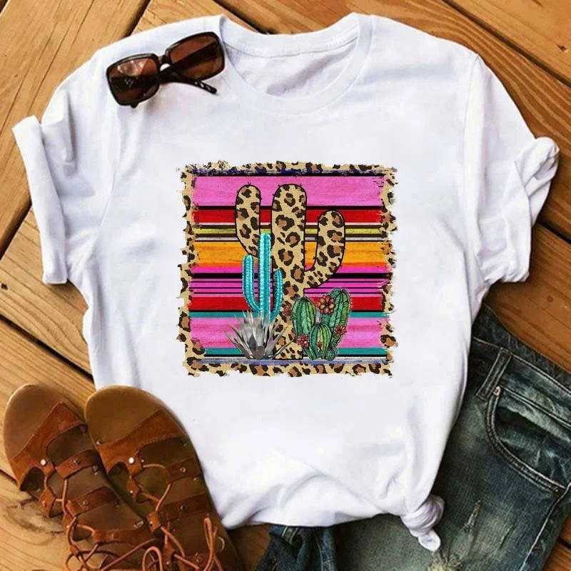 Maycaur neue Frauen T-Shirts Harajuku 90er Jahre koreanischen Kaktus gedruckt T-Shirt Vintage weiße Frauen lässig Sommer T-Shirts Femme Tops T-Shirt Image