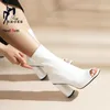 Größe 34-43 Damen Stiefeletten Sommer Seite Reiß verschluss Square Toe Schuhe für Damen 9cm Round
