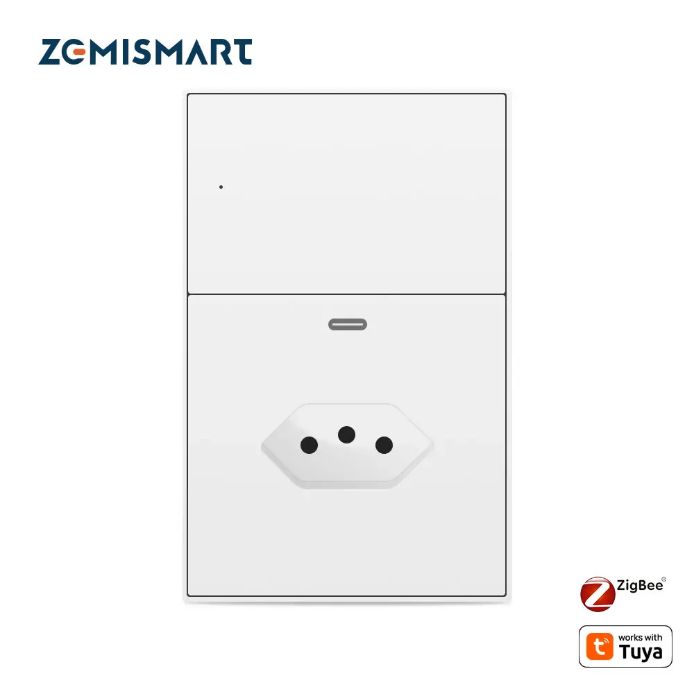 Zemismart Zigbee 10A Brasilien-Steckdose mit Typ-C-Ladeanschluss, intelligente brasilianische Wandsteckdose, funktioniert mit der Tuya Smart Life App Image