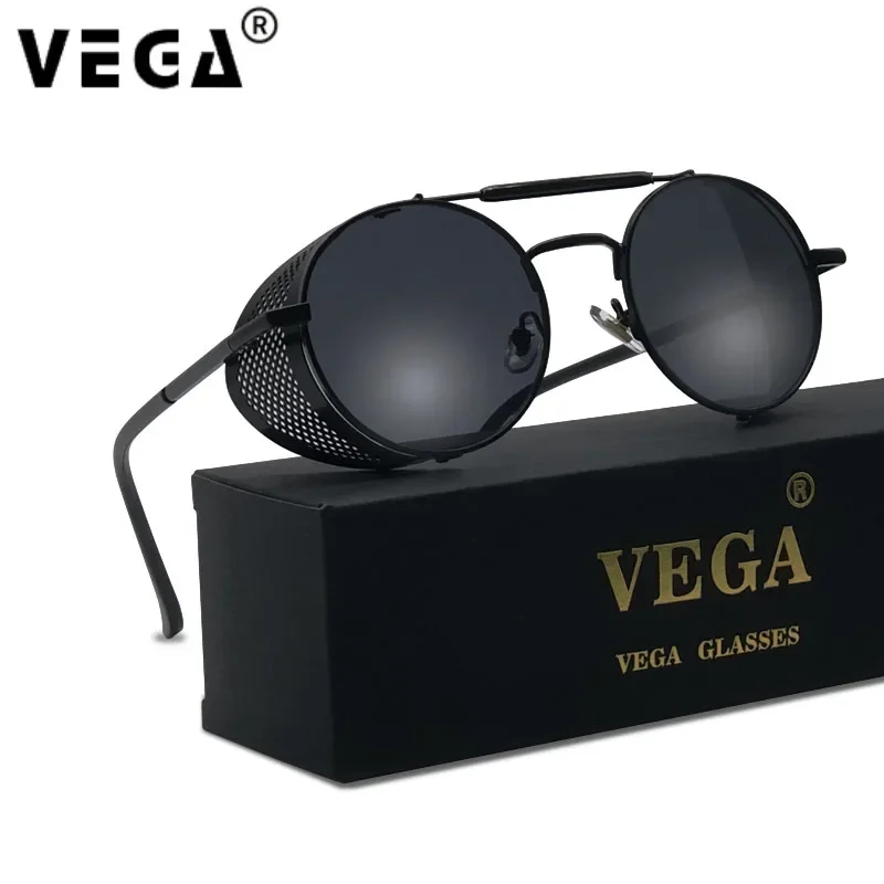 VEGA Runde Steampunk-Sonnenbrille für Herren/Damen mit klappbaren Seitenschilden, Metall, Vintage-Steampunk/Steam-Punk-Brille/Sonnenbrille 340 Image