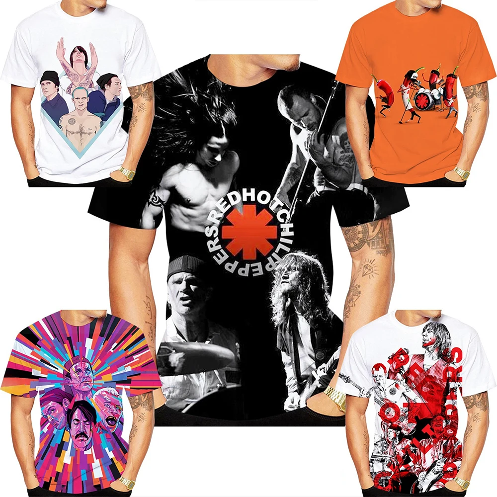Leistungsstarke Musikband RHCP (Red Pepper) kreatives 3D-gedrucktes, modisches, personalisiertes Rock-Hip-Hop-T-Shirt