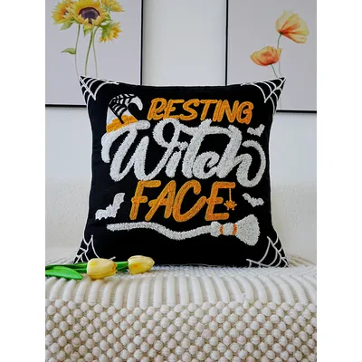1pc, Vintage Halloween Hexe bestickt Kissen bezug, Reiß verschluss öffnen und schließen, geeignet für alle Zimmer typen Image