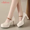 Aphixta Lack leder 8cm quadratische Absätze Mary Janes Schnallen riemen Plattform Frauen Schuhe elegante Pumps Größe 44 Tacones Para Mujer