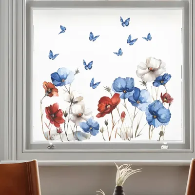 1 Stück Aquarell Blume Mohn Glasfenster Home Landschafts bau Dekoration elektro statische UV-Fenster Aufkleber Image