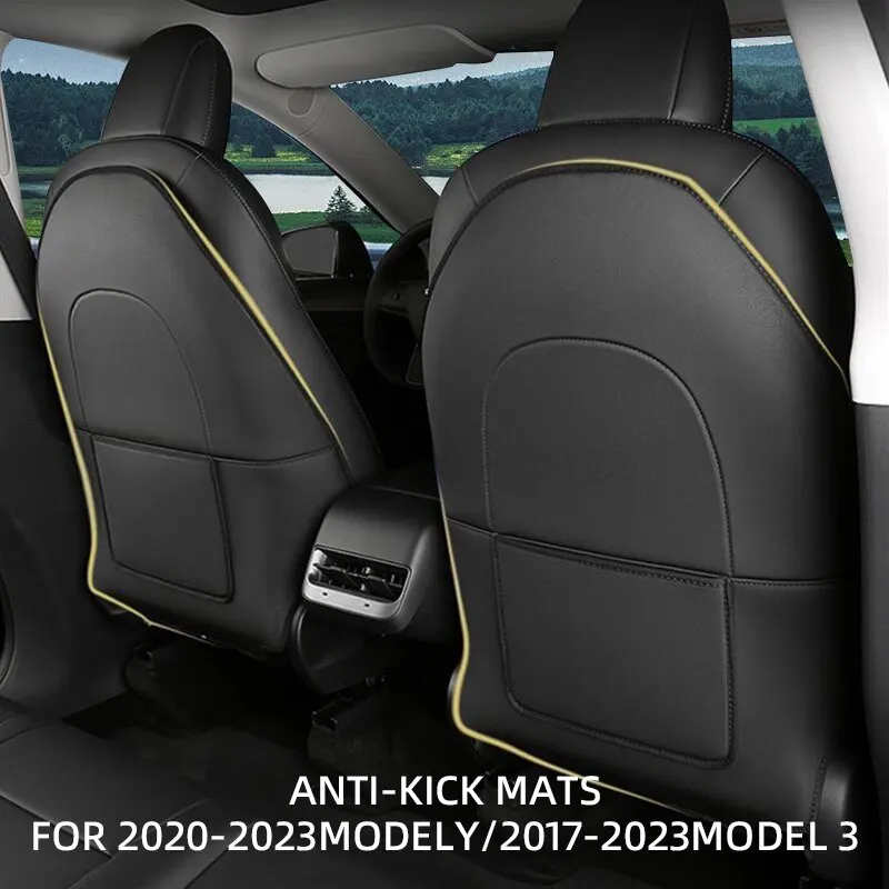 Auto Rückenlehnen schutz für Tesla Modell y Modell 3 Sitz lehne Schutz Kinder Anti-Kick-Matten schwarz Leder Innen zubehör Image
