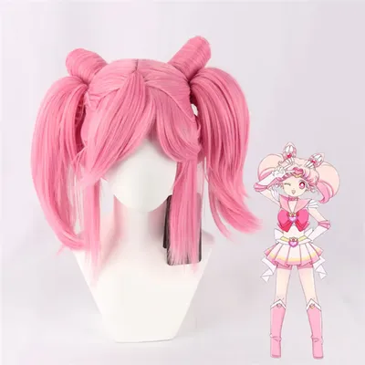 Hochwertige Seemann Chibi USA Chibiusa Perücken kurz rosa mit Pferdes chwanz Clip hitze beständige Image