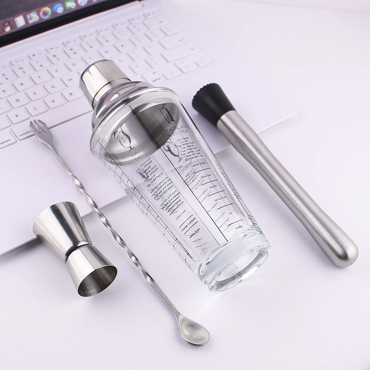 Bar Set Edelstahl Shaker Glas mit abgestuften Hand Shaker Shaker Cup Set Hand schlagen Zitronen tee Werkzeug Image