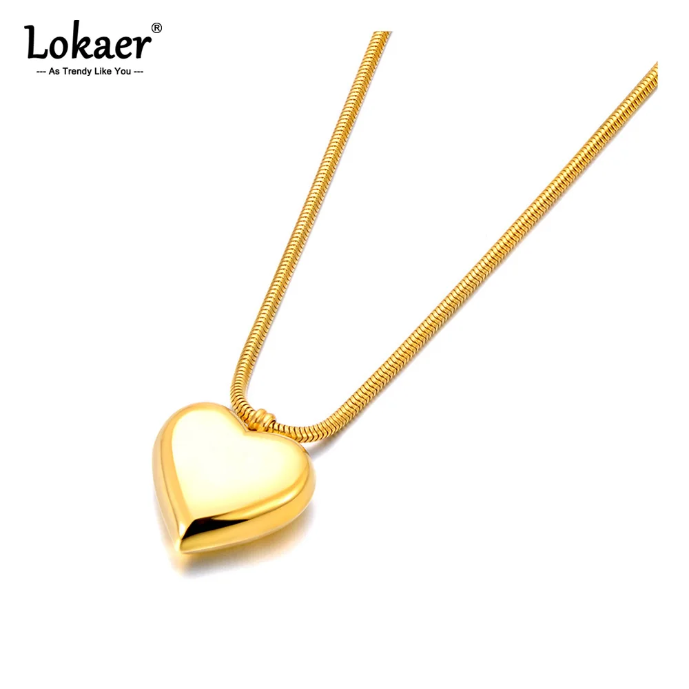 Lokaer Edelstahl Dicker Hohl Glatte Herz Anhänger Halskette Für Frauen Echt Vergoldet Anti Allergic Hals Schmuck N24001 Image