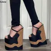 Sukeia handgemachte Frauen Plattform Sandalen Knöchel riemen ultra hohe Keile Absätze offene Zehen elegante schwarze Party Schuhe uns Größe 5-15