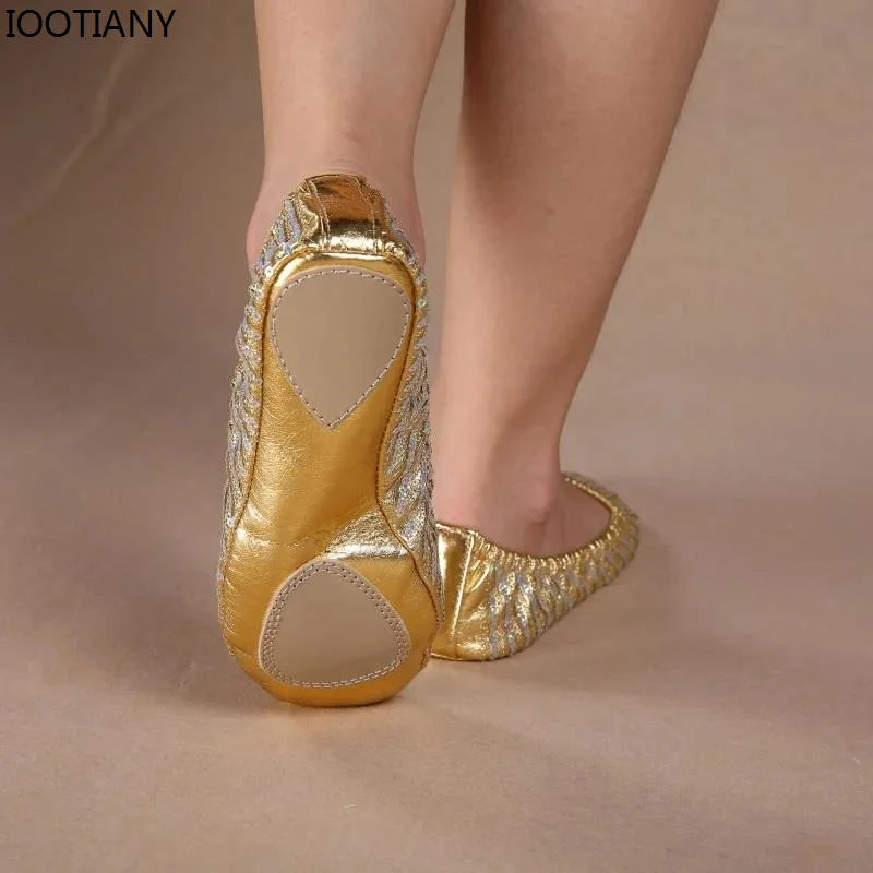 Frauen gerade Linien Gold Ballett Gymnastik Bauchtanz Schuhe Flat Bottom Training Tanz schuhe Bühne Bauchtanz Pailletten Schuhe