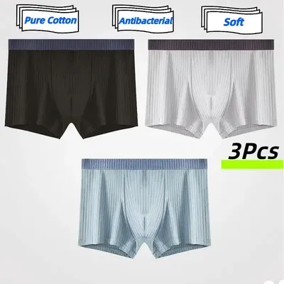 3 Stück Männer Unterwäsche Herren Baumwolle Höschen Boxershorts Männer Unterhosen Baumwolle Atem Image