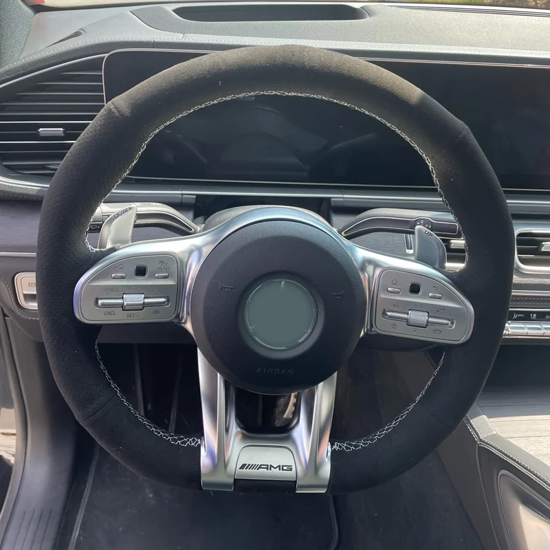 Auto lenkrad abdeckung hand genähtes rutsch festes schwarzes Wildleder für Mercedes Benz Amg GT C190 R190 W177 bis Image