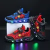 Disney LED Casual Turnschuhe Rot Schwarz Für Frühling Jungen Spiderman Mesh Outdoor Schuhe Kinder Beleuchtete Nicht-slip Schuhe größe 21-30
