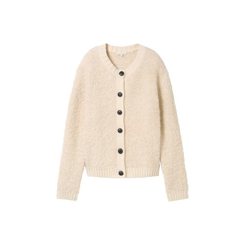 TOM TAILOR Damen Bouclé Cardigan mit Wollanteil, braun, Uni, Gr. XXL