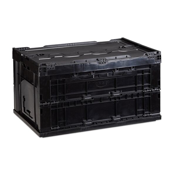 relaxdays Transportbox 60 L mit Deckel schwarz, 58.5x32.5x39.5 cm Image