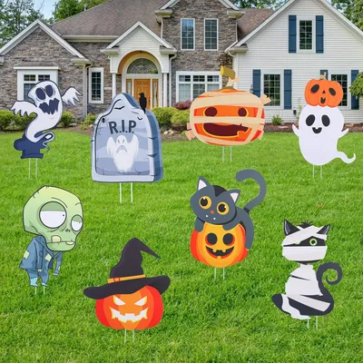 Halloween Yard Signs 8Pack Pumpkin Skeleton and Ghost Corrugated Outdoor Lawn Garden Stake