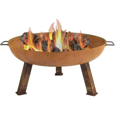 30-Inch Rustic Cast Iron Outdoor Raised Fire Pit Bowl with Handles - Oxidized Finish fire pit table