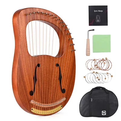 WH-16 16-String Wooden Lyre Harp Metal Strings Solid Wood String Instrument with Carry Bag Tuning