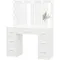 Makeup table with illuminated mirror, 3 color lighting modes, adjustable brightness, drawers, white,