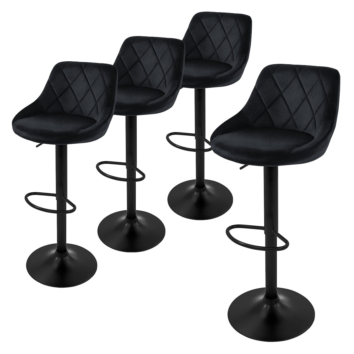 ML-Design Barhocker 4er-Set Schwarz – höhenverstellbare Drehstühle aus Samt mit Rückenlehne und Fußstütze, gepolstert, 360° drehbar, modern für Küche Image