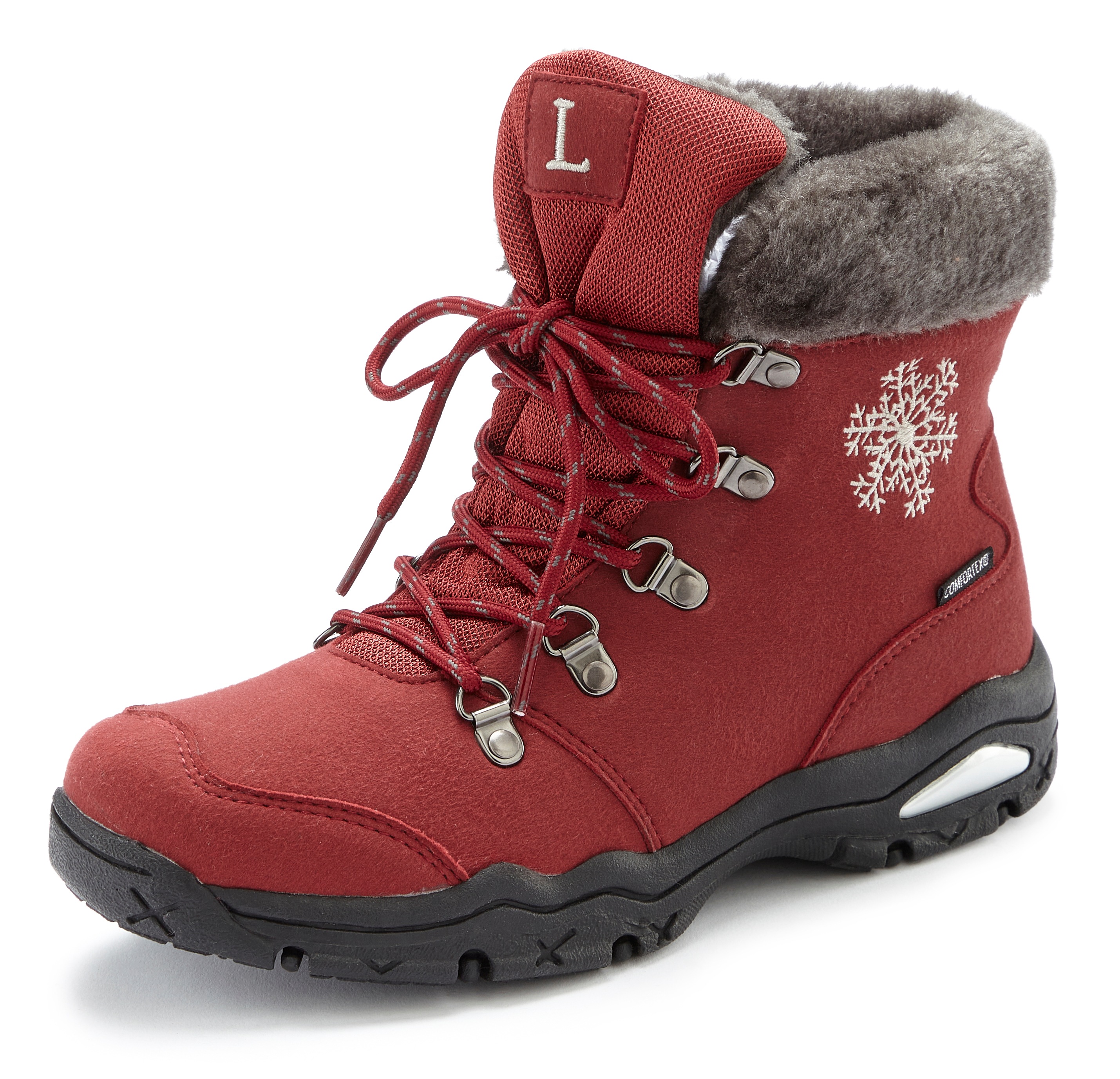Winterstiefelette LASCANA, Damen, Gr. 40, rot (dunkelrot), Obermaterial: 100% Synthetik. Futter: 100% Polyester. Decksohle: 100% Polyester. Laufsohle: 100% Synthetik, gemustert, Schuhe, Stiefelette,Stiefel,Winterstiefel wind-& wasserabweisender...