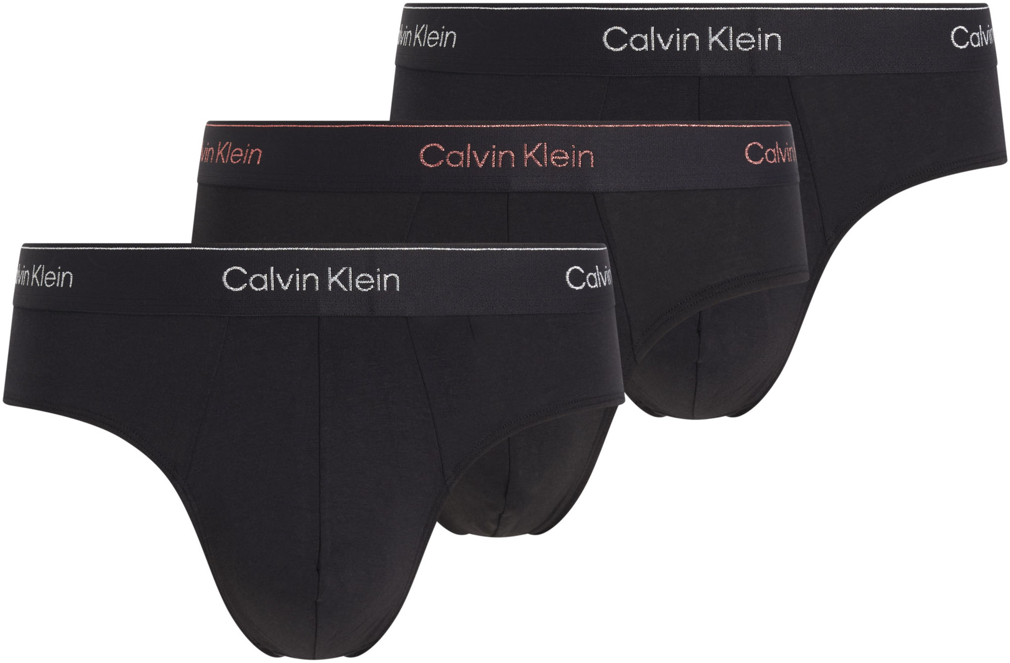 Hipster "HIP BRIEF 3PK", Herren, Gr. S (48), schwarz (b, silber, rot, silber lurex lgs), Jersey, Obermaterial: 95% Baumwolle, 5% Elasthan, CALVIN KLEIN UNDERWEAR, unifarben, körpernah, Unterhosen, mit Logo-Elastikbund (3 Stück) Image